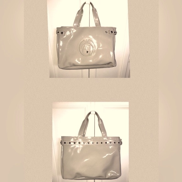 Armani jeans Large Faux (patent) leather tote bag in VGC Light Grey - Picture 1 of 13